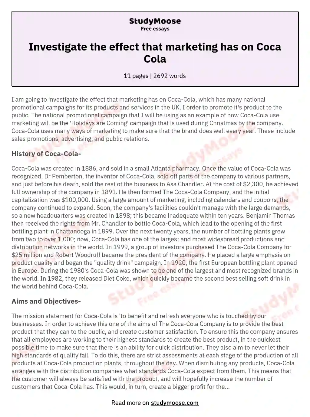 Investigate the effect that marketing has on Coca Cola essay