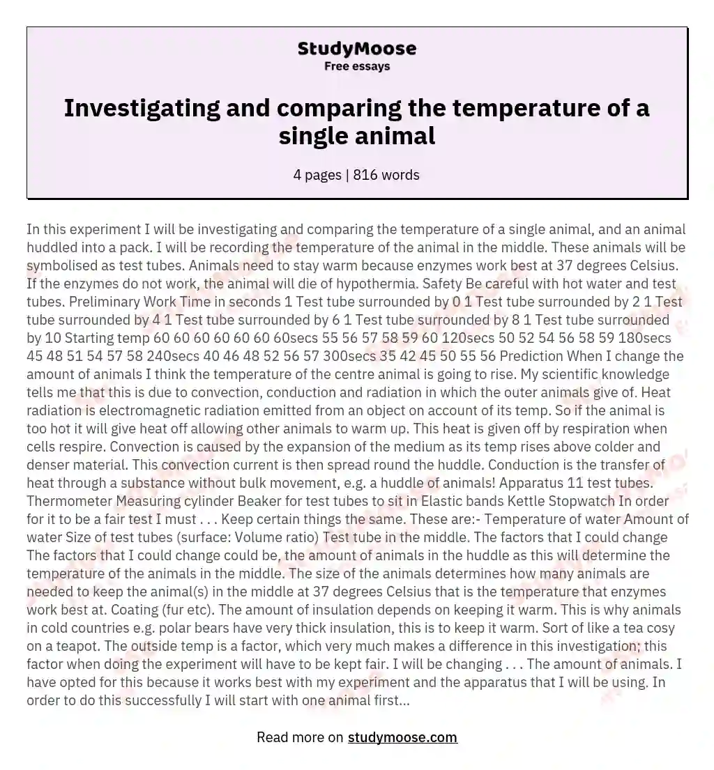 Investigating and comparing the temperature of a single animal