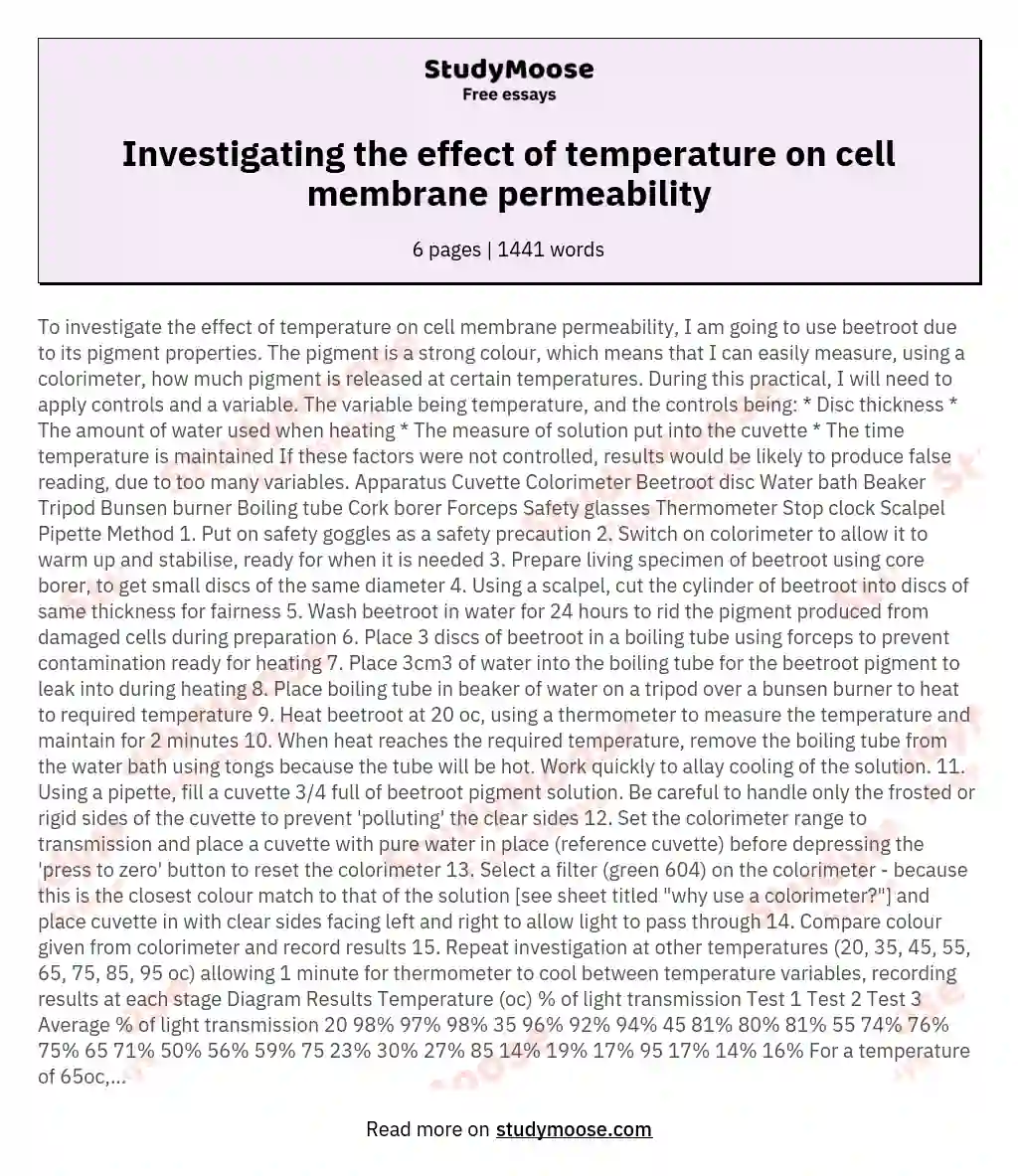 Investigating the effect of temperature on cell membrane permeability