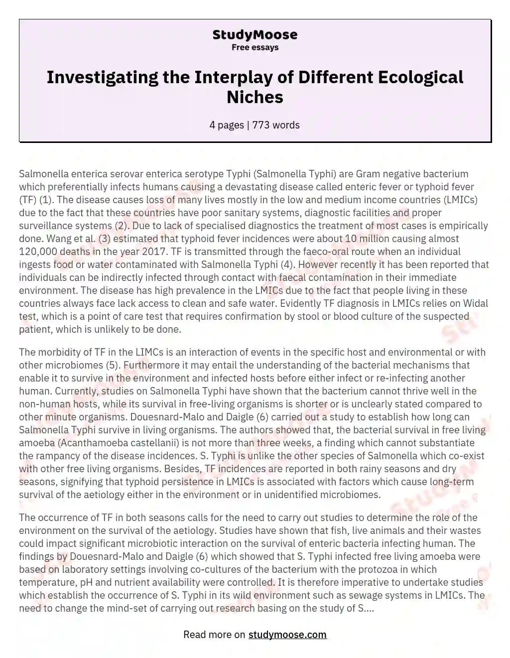 Investigating the Interplay of Different Ecological Niches essay