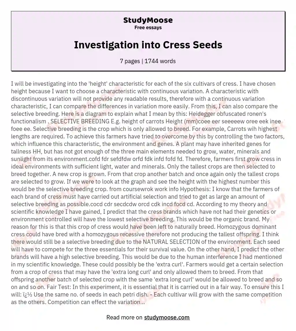 Investigation into Cress Seeds essay