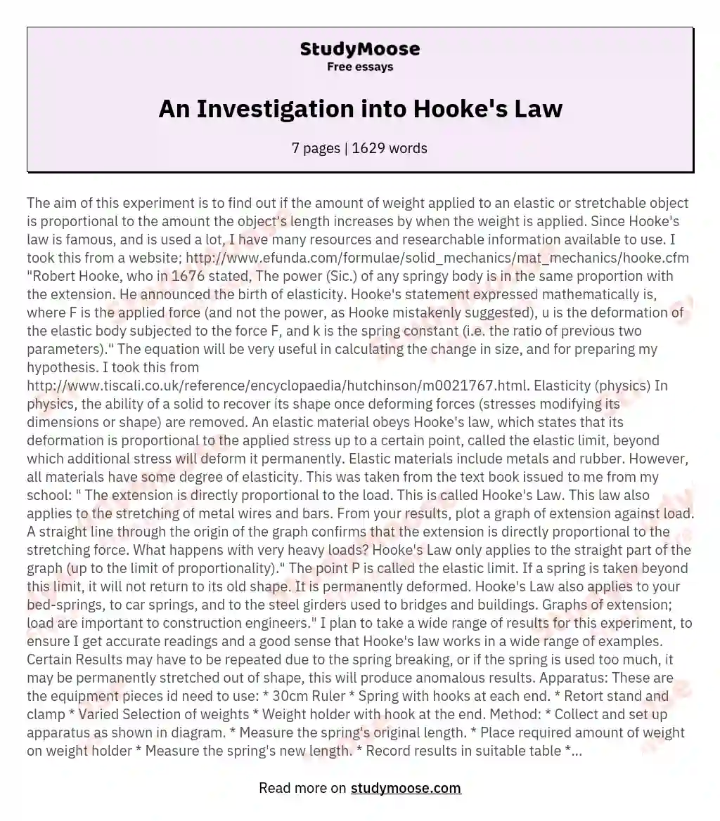 An Investigation into Hooke's Law essay