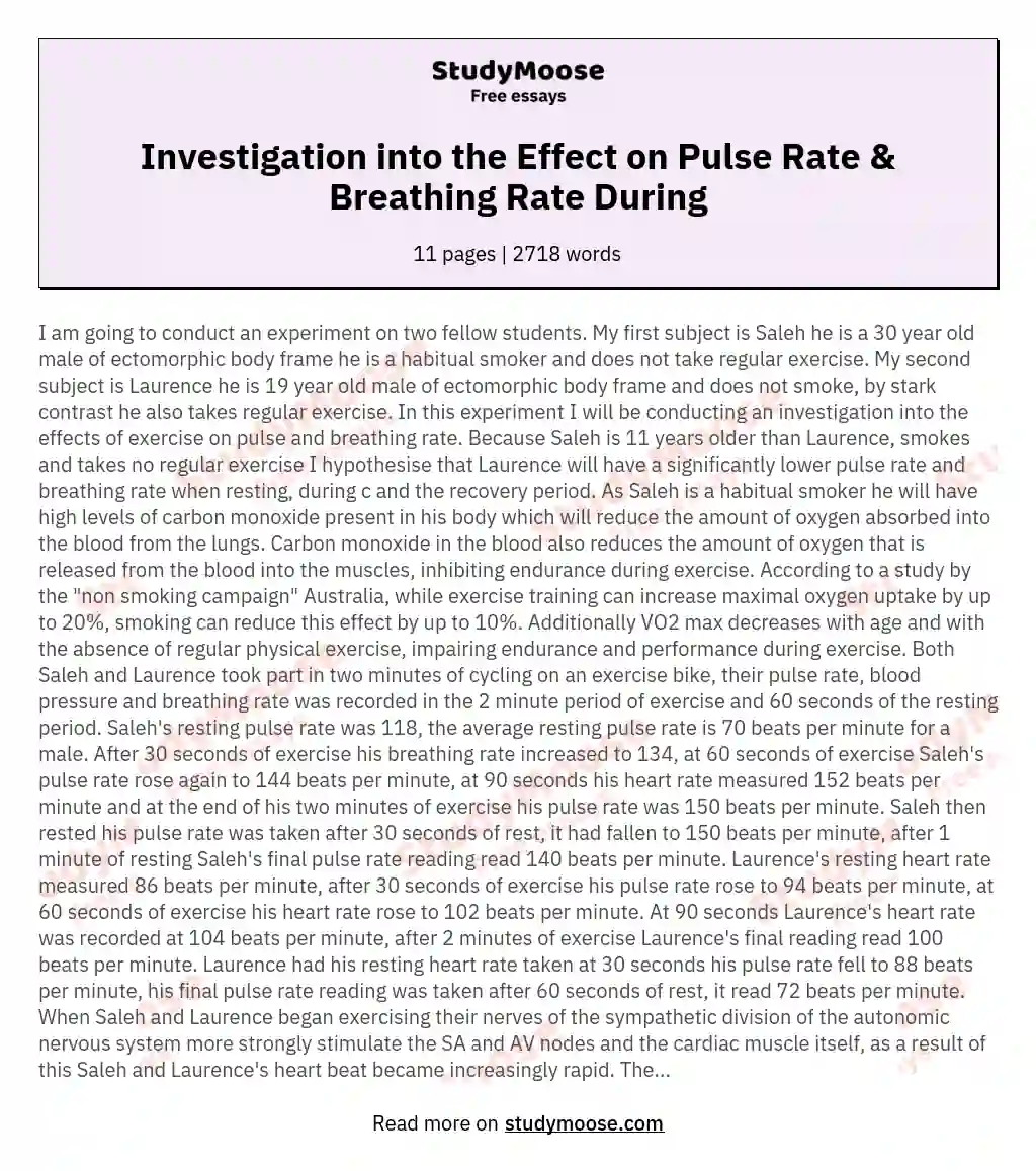 Investigation into the Effect on Pulse Rate & Breathing Rate During essay