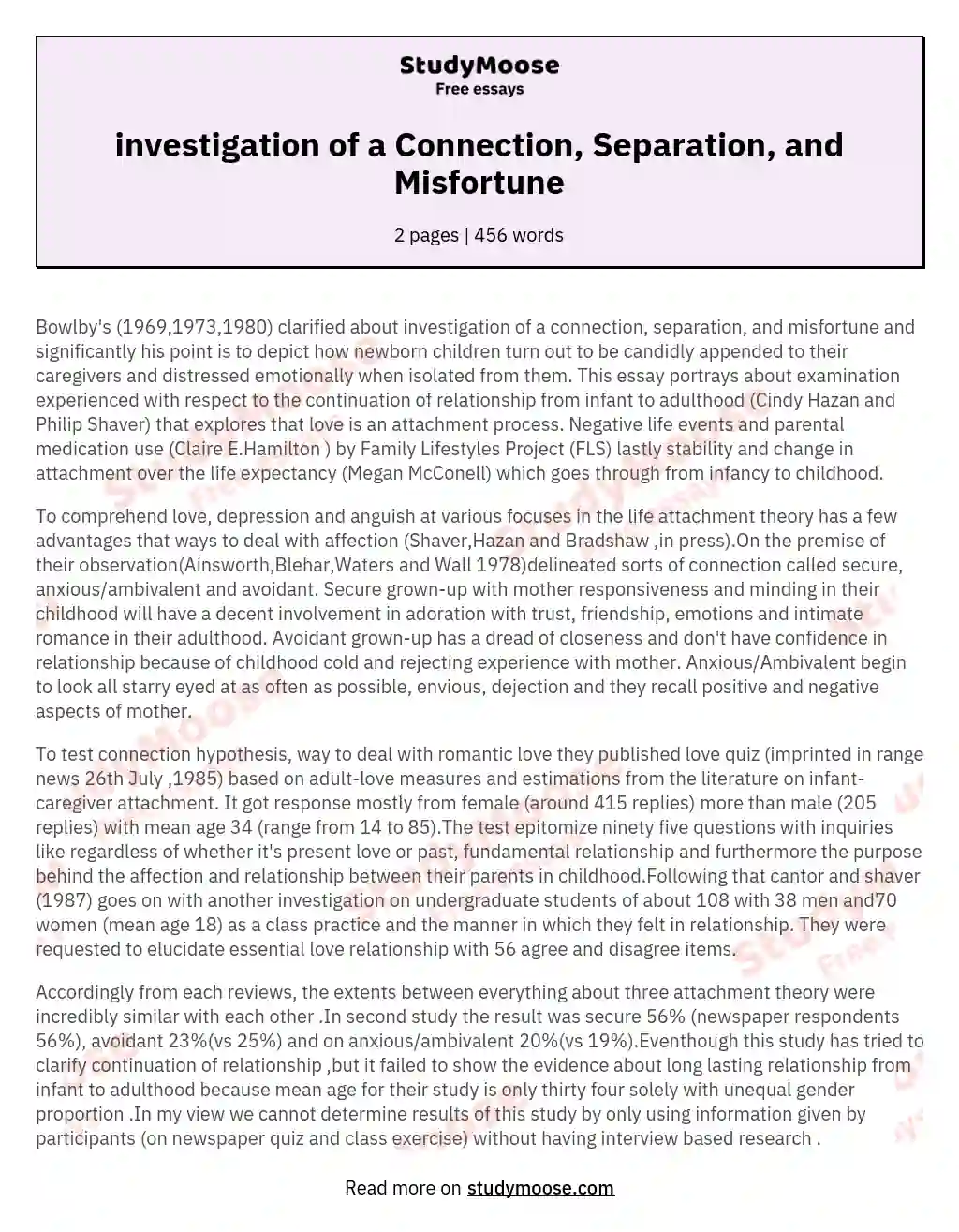 investigation of a Connection, Separation, and Misfortune essay