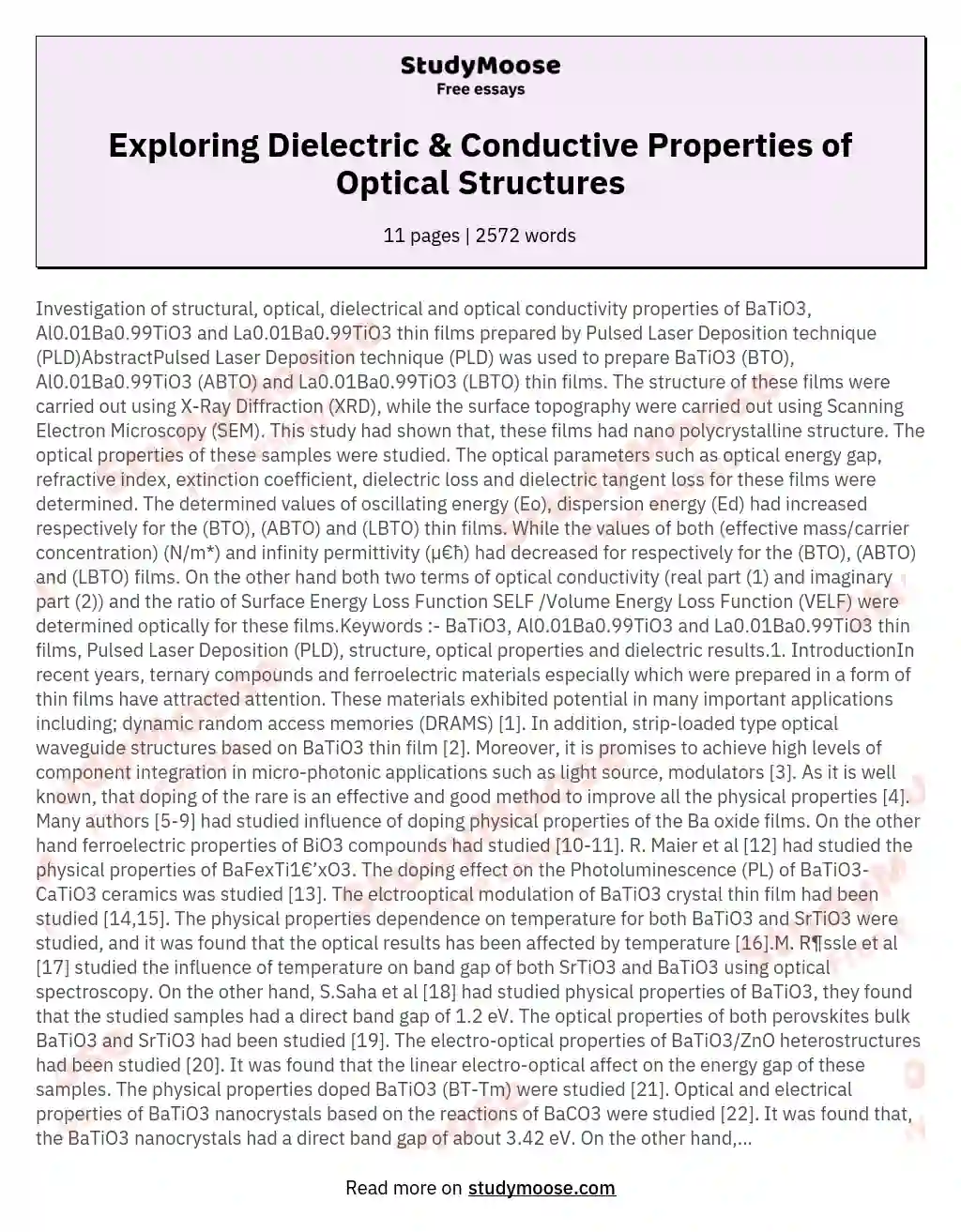 Exploring Dielectric & Conductive Properties of Optical Structures essay