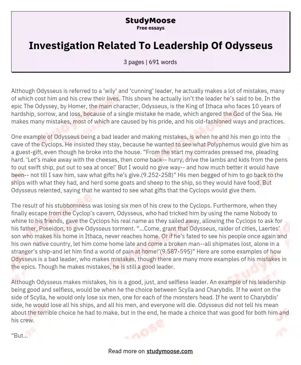 Investigation Related To Leadership Of Odysseus essay
