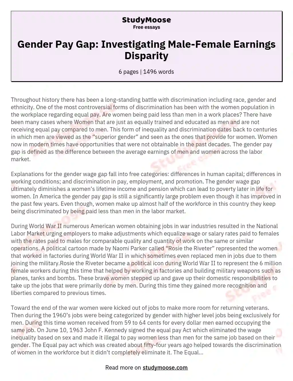 Gender Pay Gap: Investigating Male-Female Earnings Disparity essay