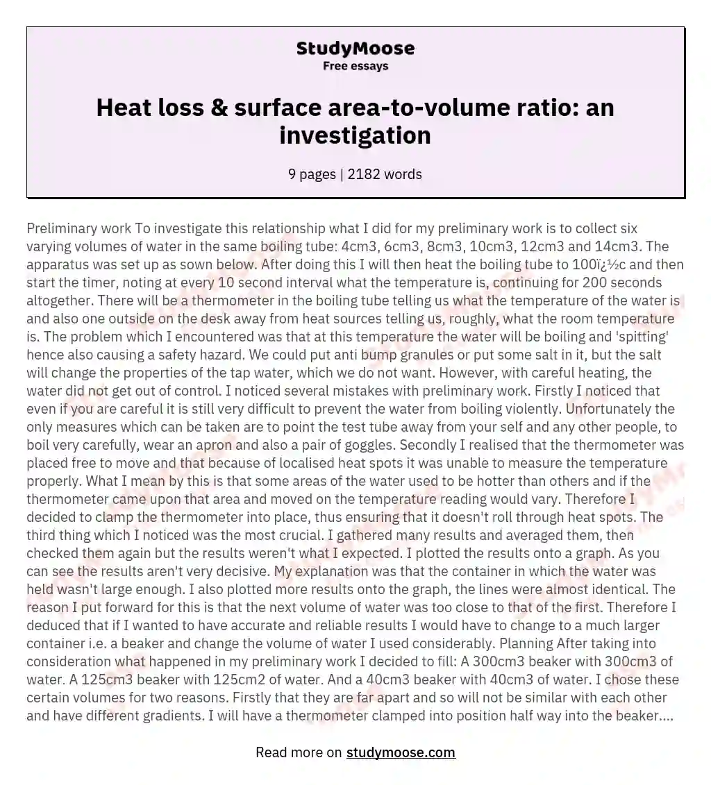 Heat loss & surface area-to-volume ratio: an investigation essay