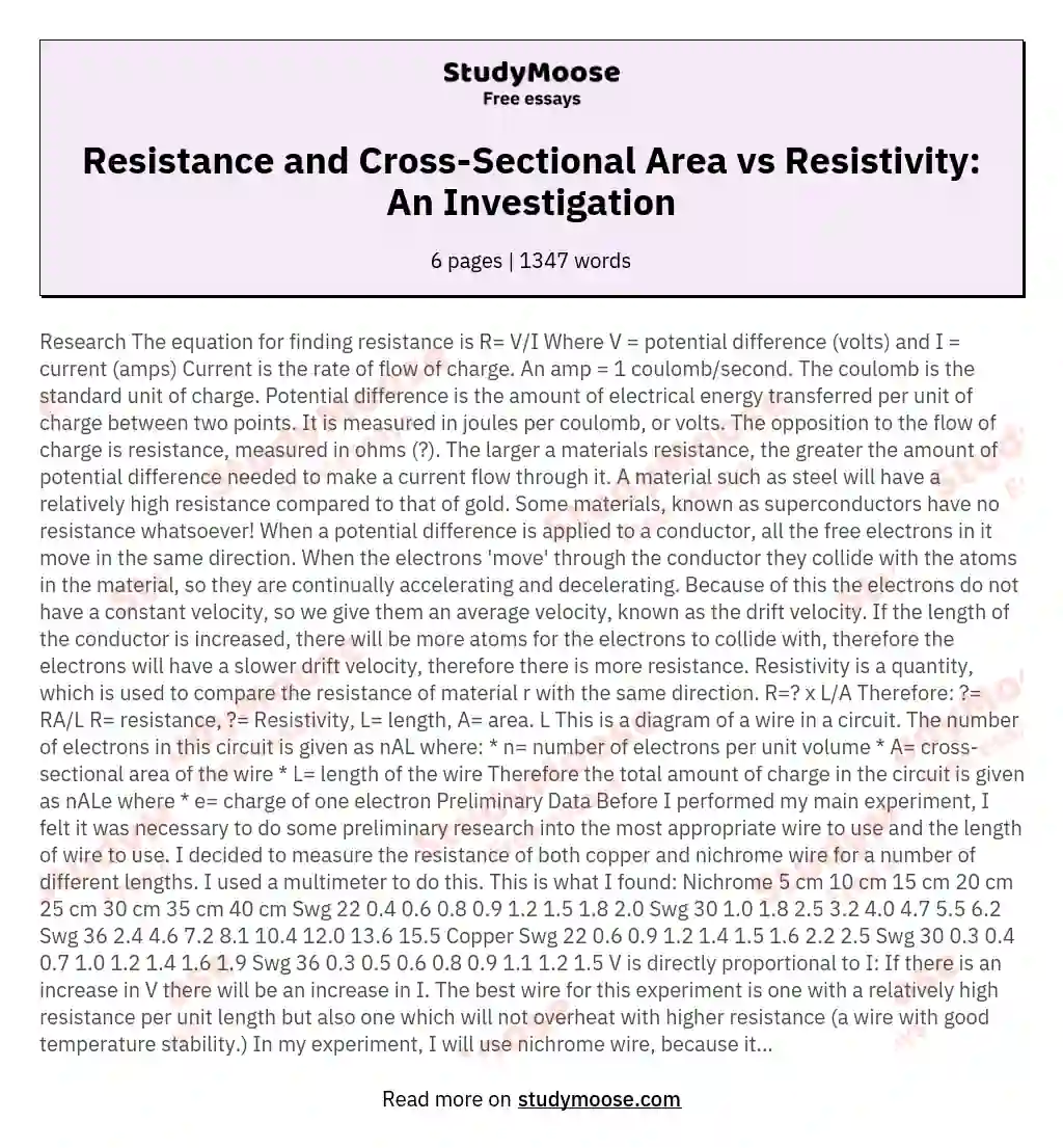 Resistance and Cross-Sectional Area vs Resistivity: An Investigation