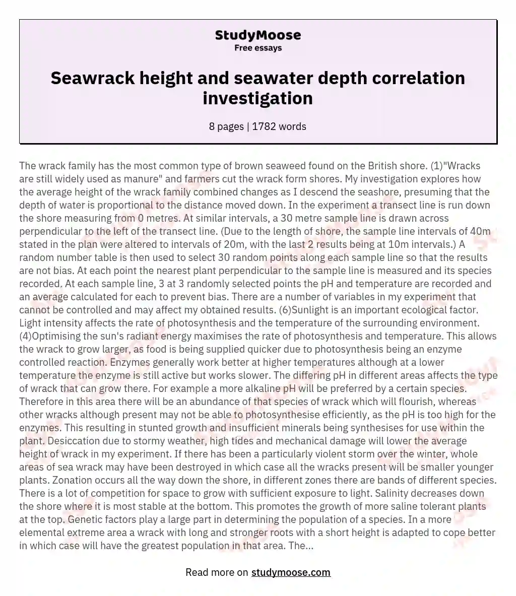 Seawrack height and seawater depth correlation investigation essay