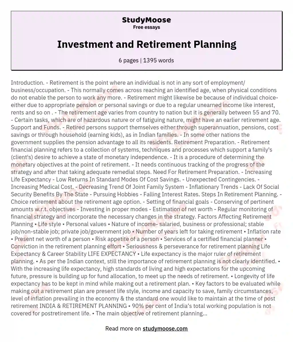 Investment and Retirement Planning