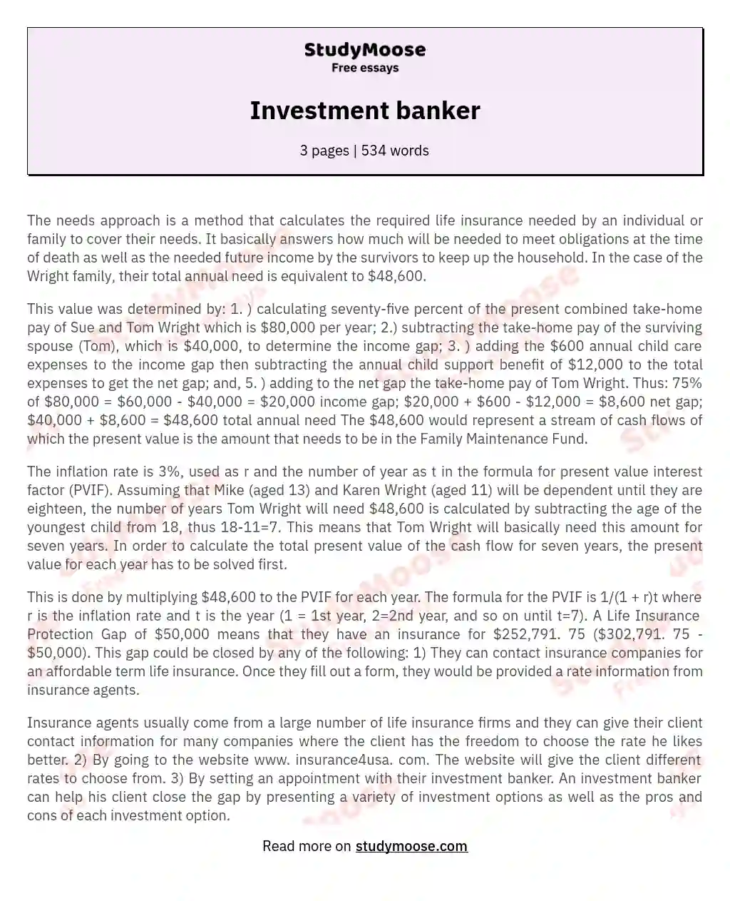 Investment banker essay
