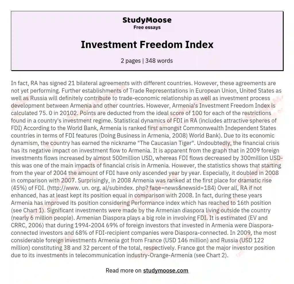 Investment Freedom Index essay