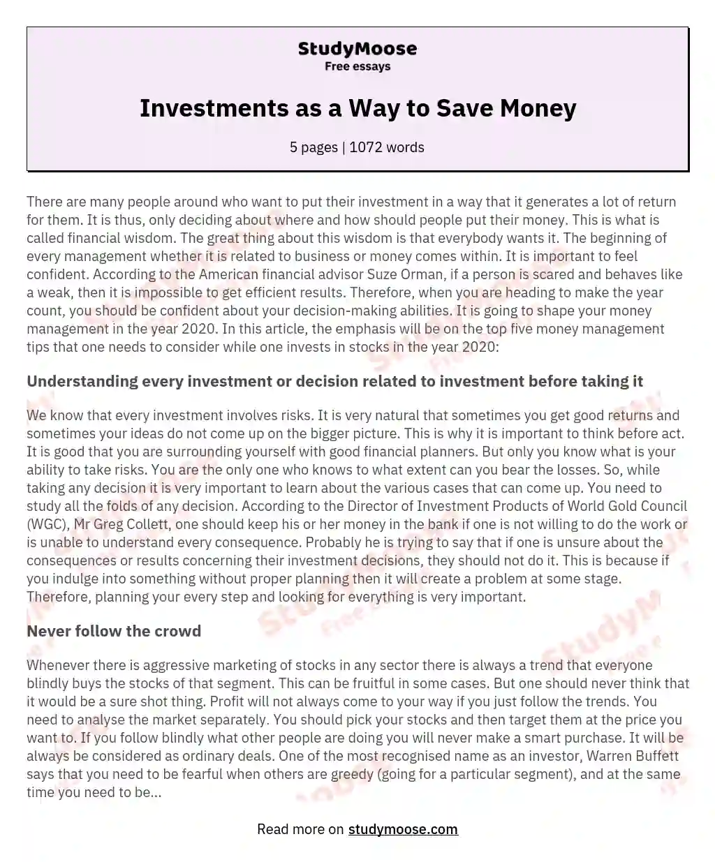 Investments as a Way to Save Money