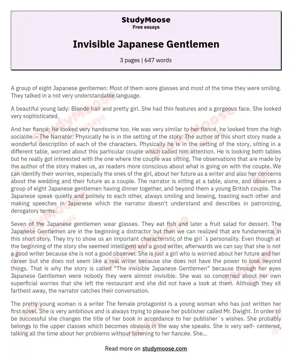 Invisible Japanese Gentlemen essay