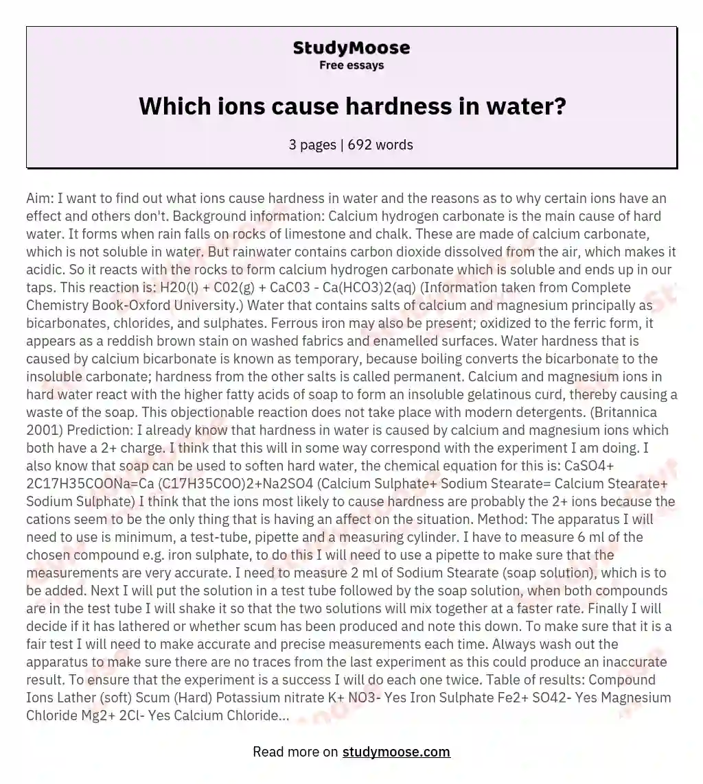 Which ions cause hardness in water? essay