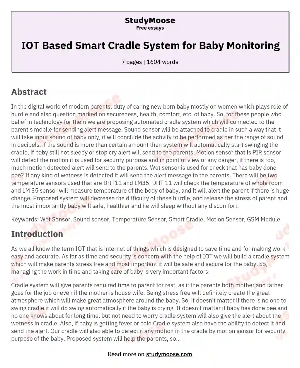 IOT Based Smart Cradle System for Baby Monitoring essay