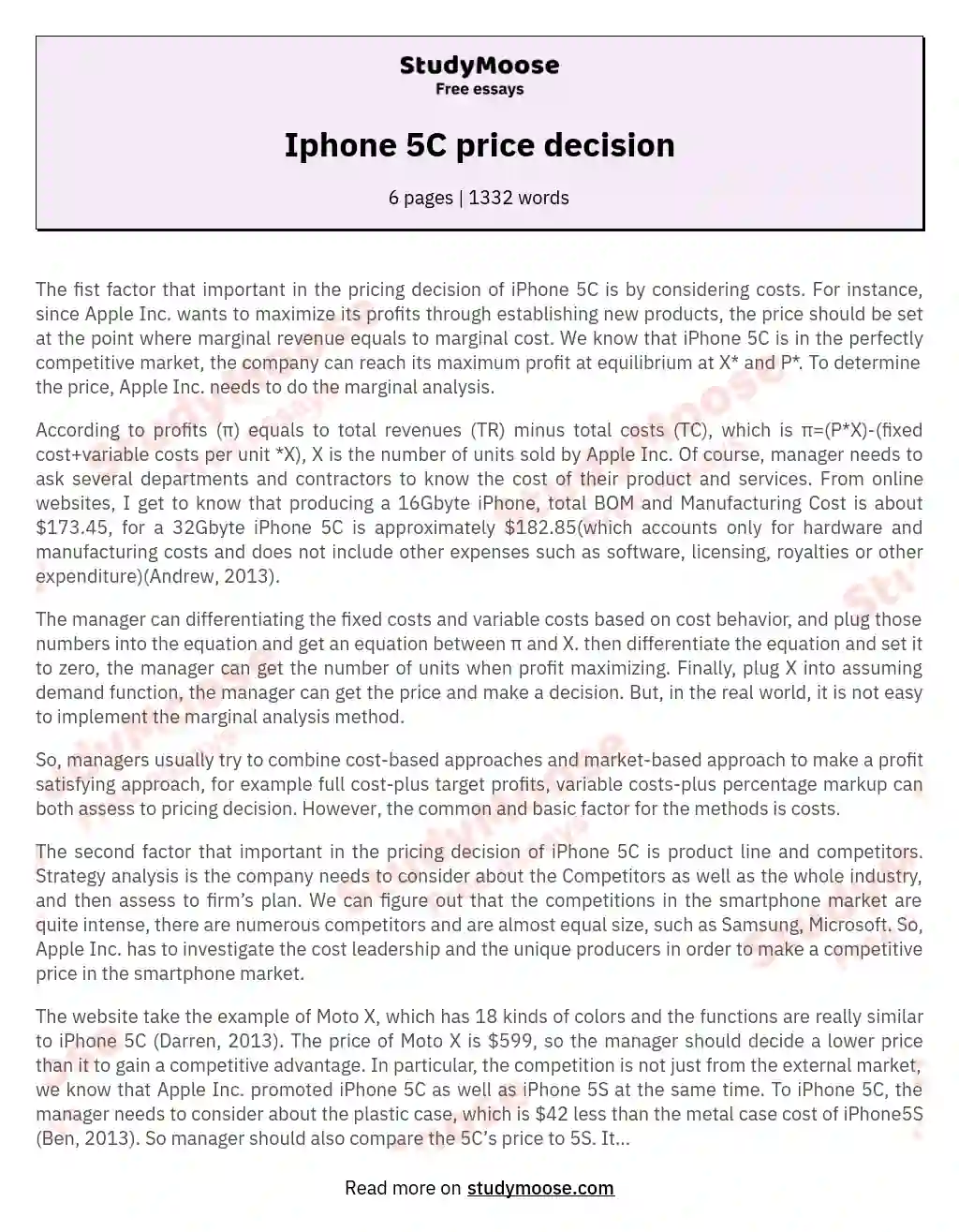 Iphone 5C price decision