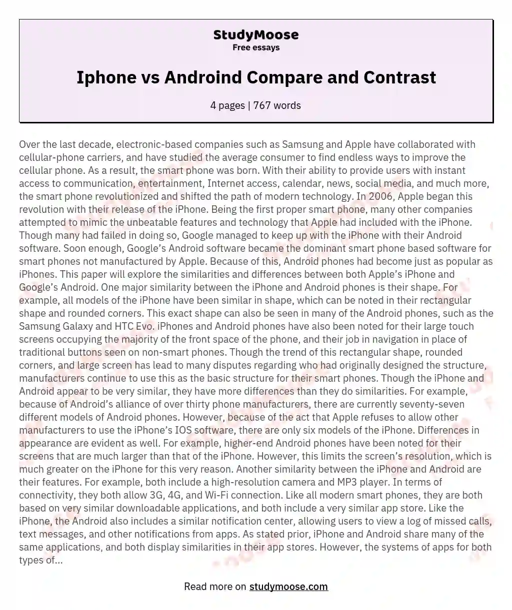 Iphone vs Androind Compare and Contrast essay