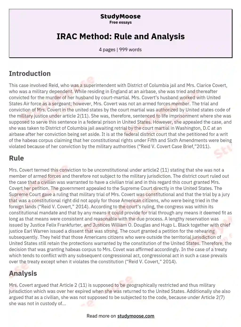 IRAC Method: Rule and Analysis