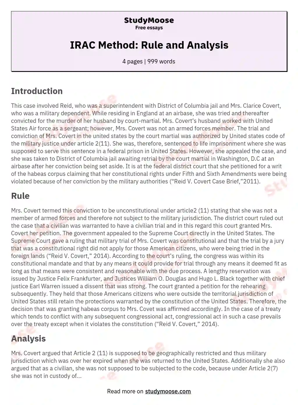 IRAC Method Rule And Analysis Free Essay Example