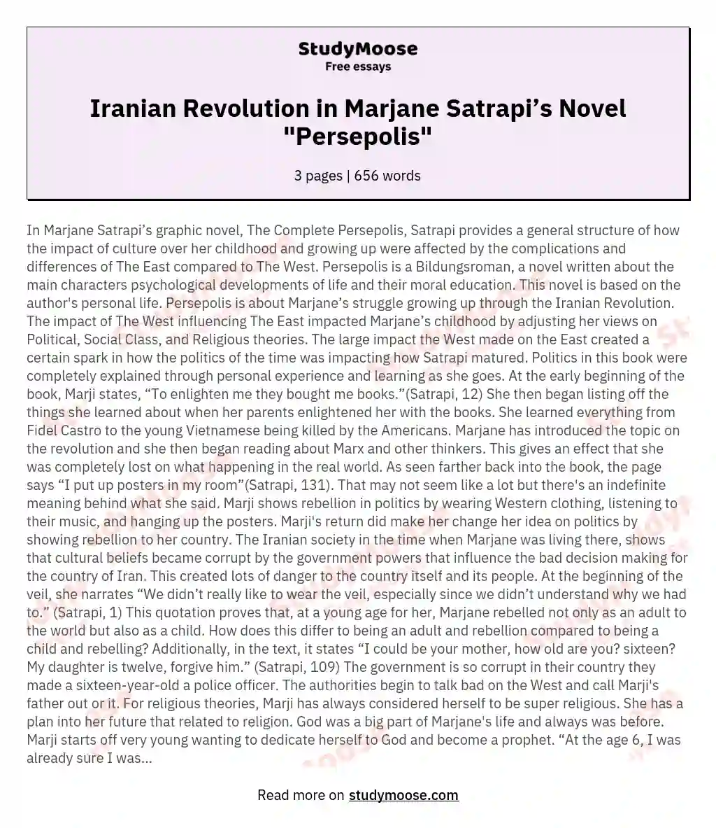 Iranian Revolution in Marjane Satrapi’s Novel "Persepolis"