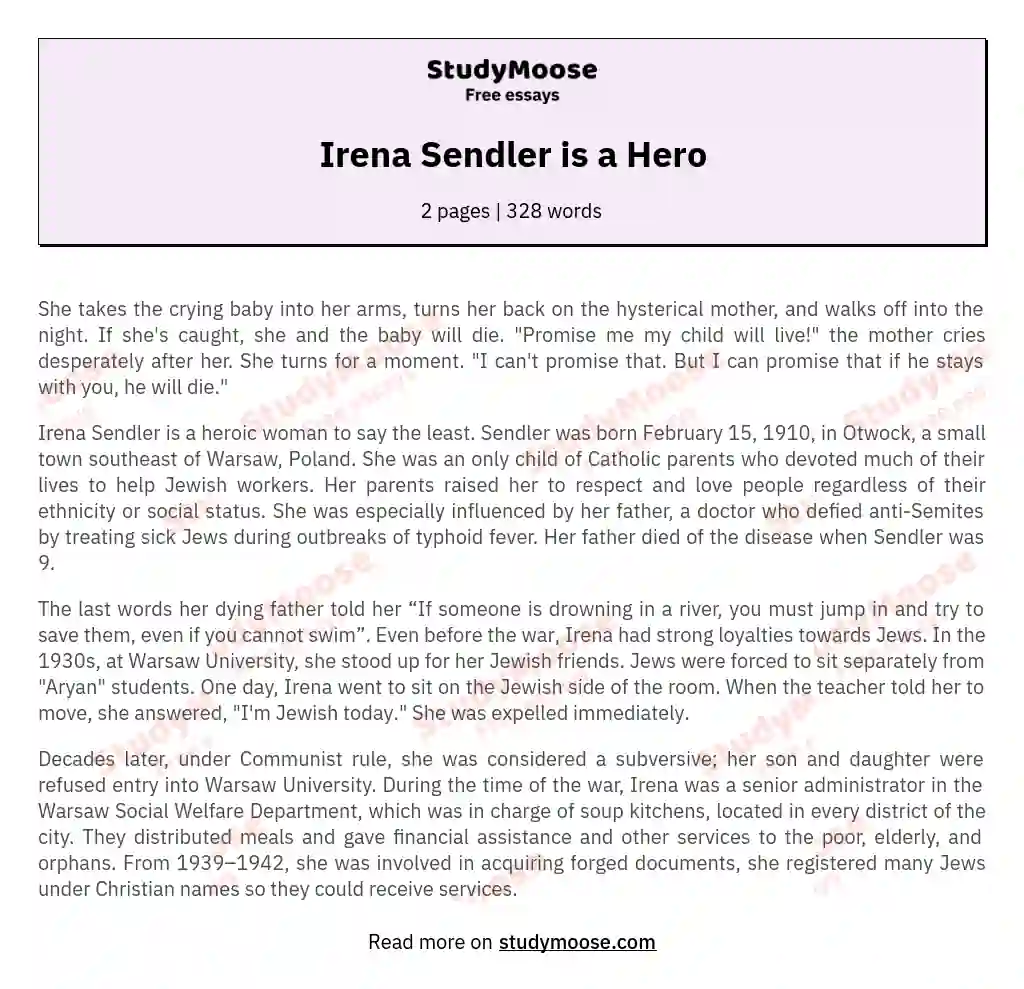 Irena Sendler is a Hero essay