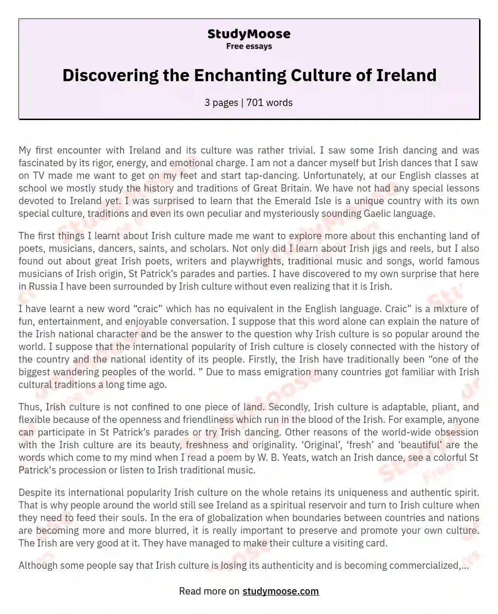 Discovering the Enchanting Culture of Ireland essay