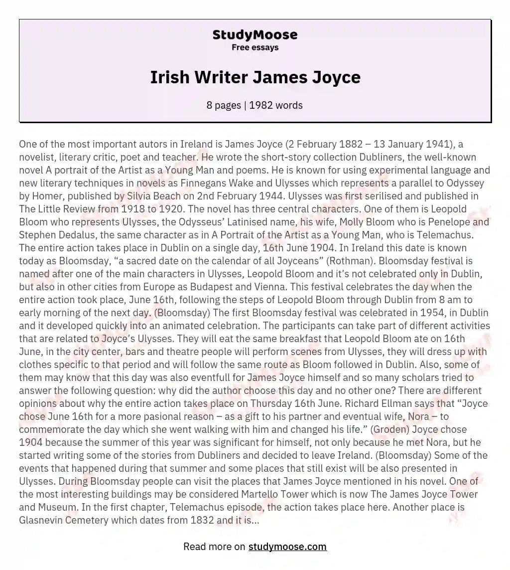 Irish Writer James Joyce essay