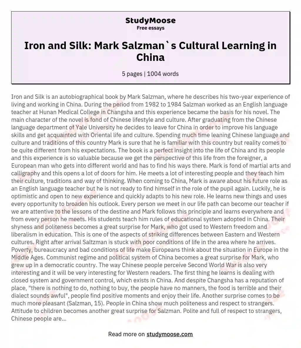 Iron and Silk: Mark Salzman`s Cultural Learning in China