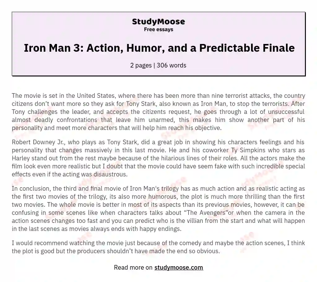 Iron Man 3: Action, Humor, and a Predictable Finale essay