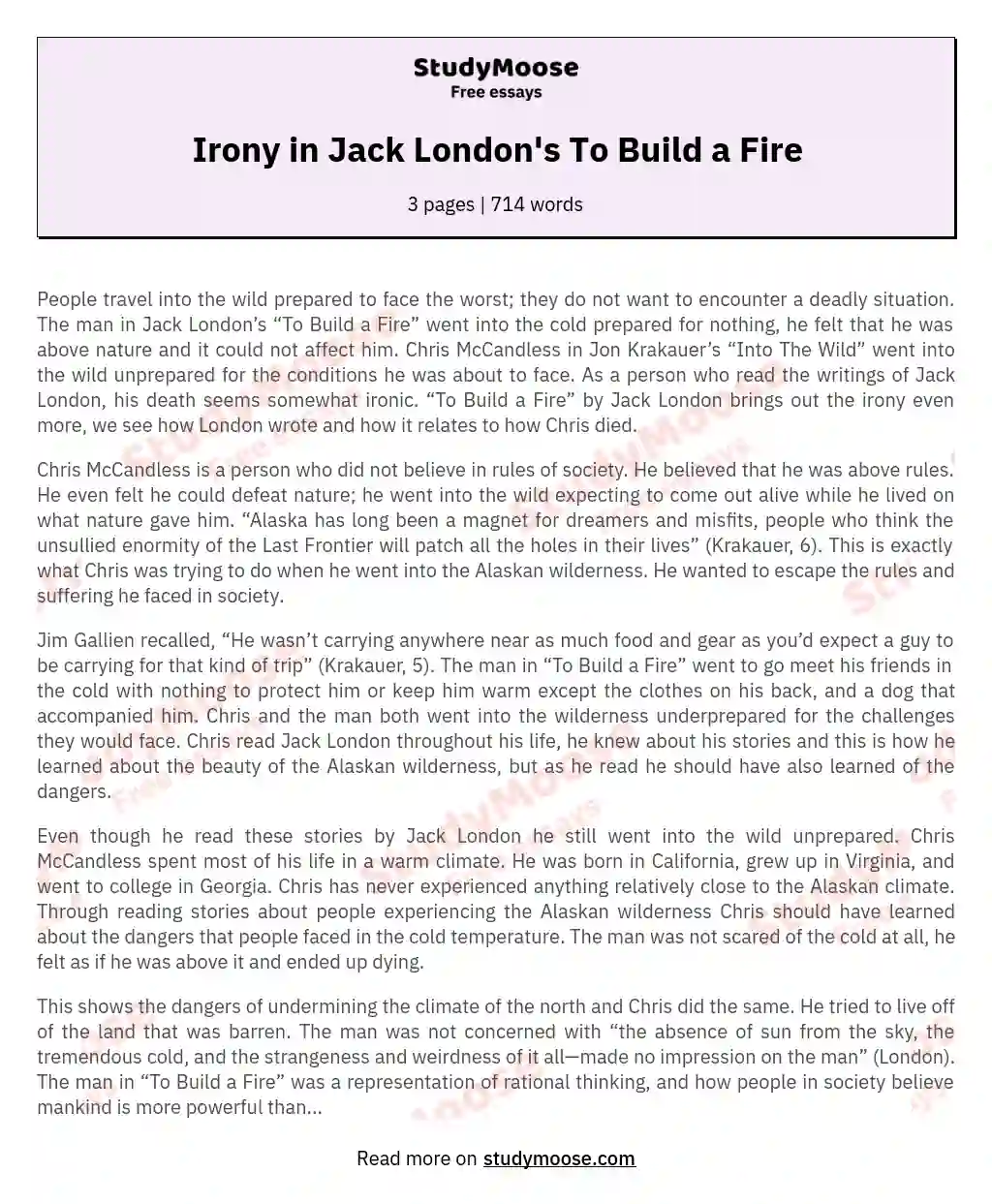 Irony in Jack London's To Build a Fire
