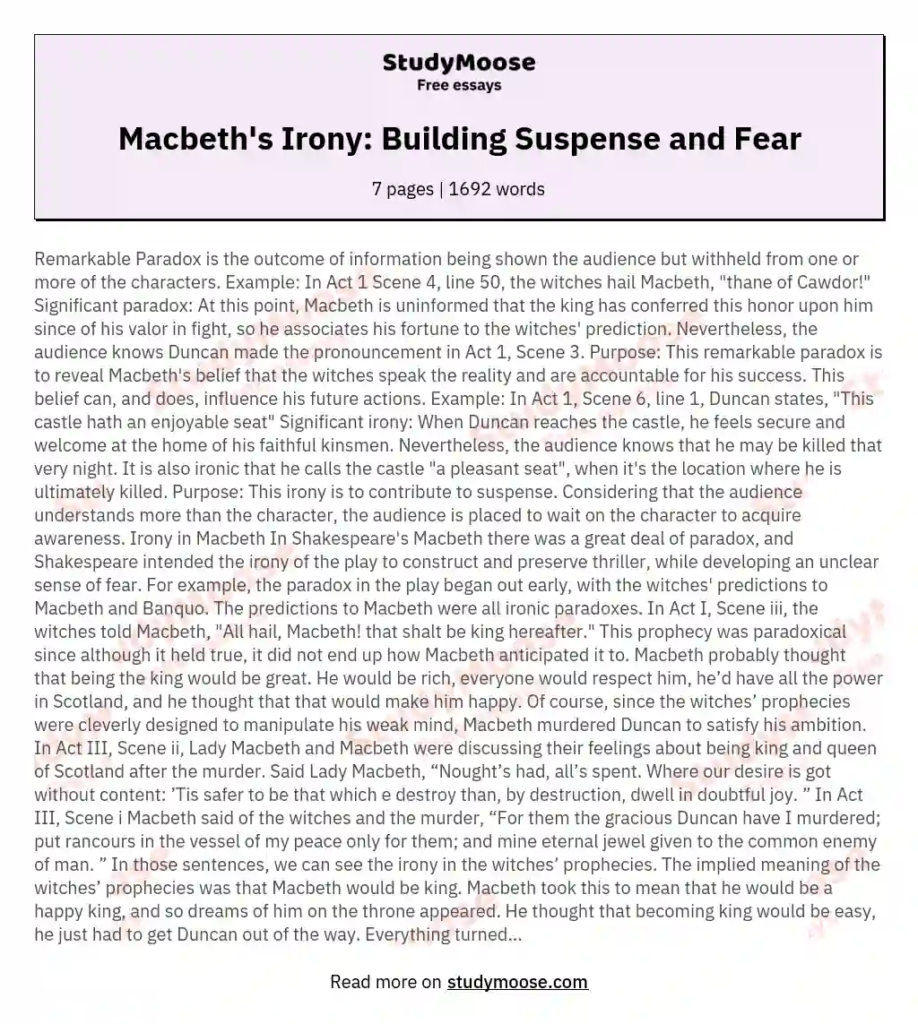 Macbeth's Irony: Building Suspense and Fear essay