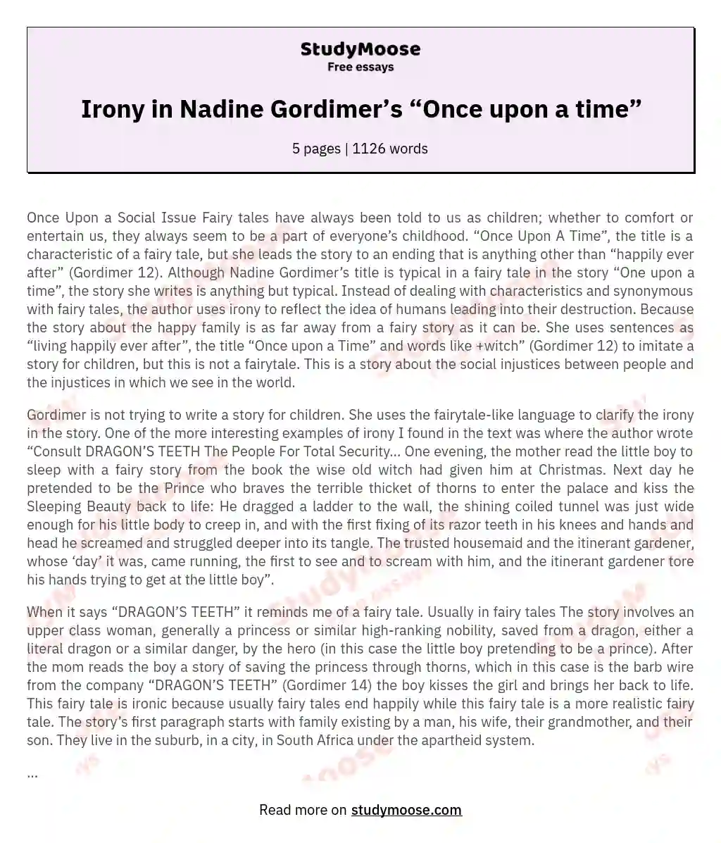 Irony in Nadine Gordimer’s “Once upon a time” essay