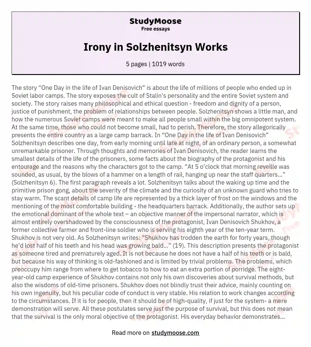 Irony in Solzhenitsyn Works essay