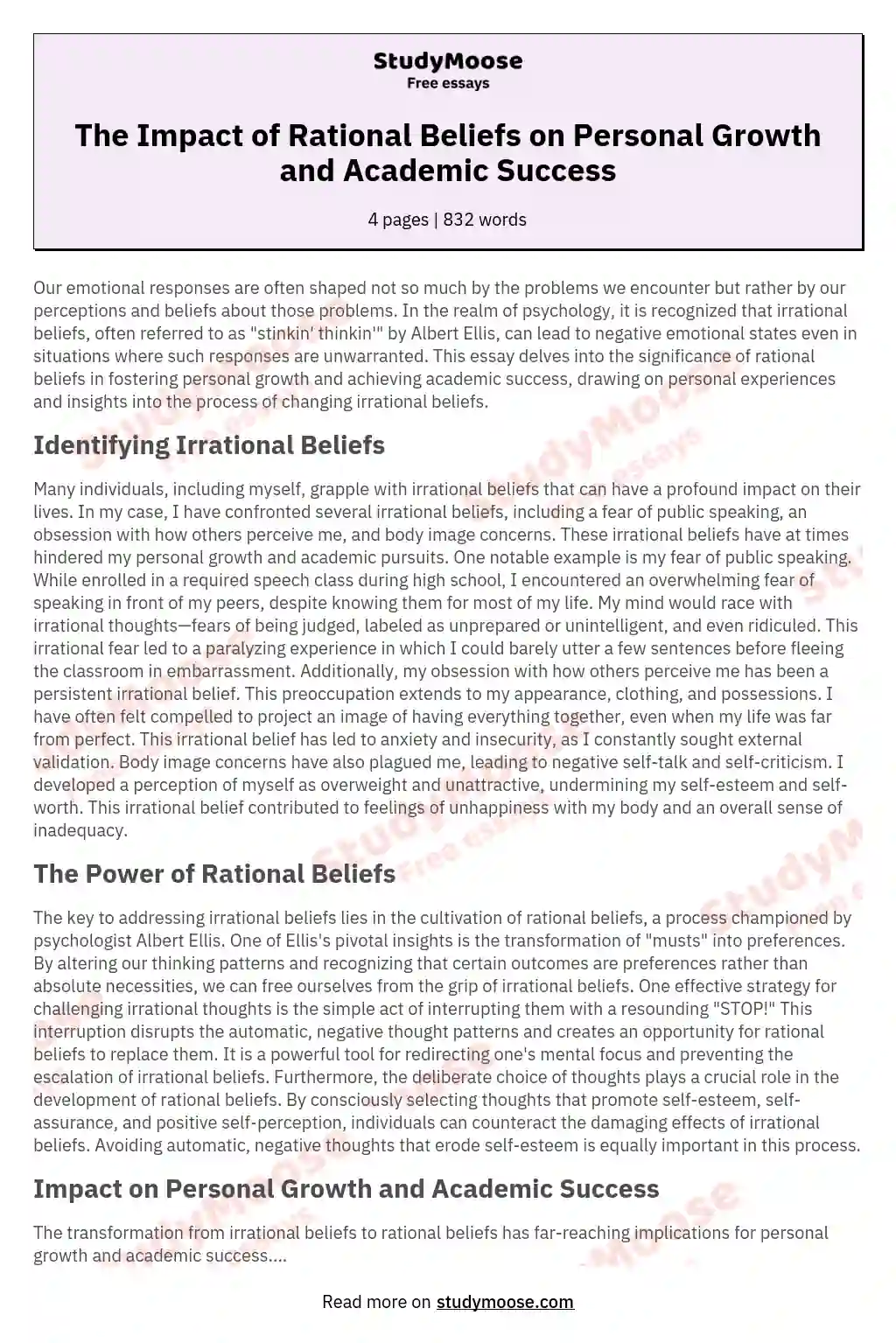 The Impact of Rational Beliefs on Personal Growth and Academic Success essay