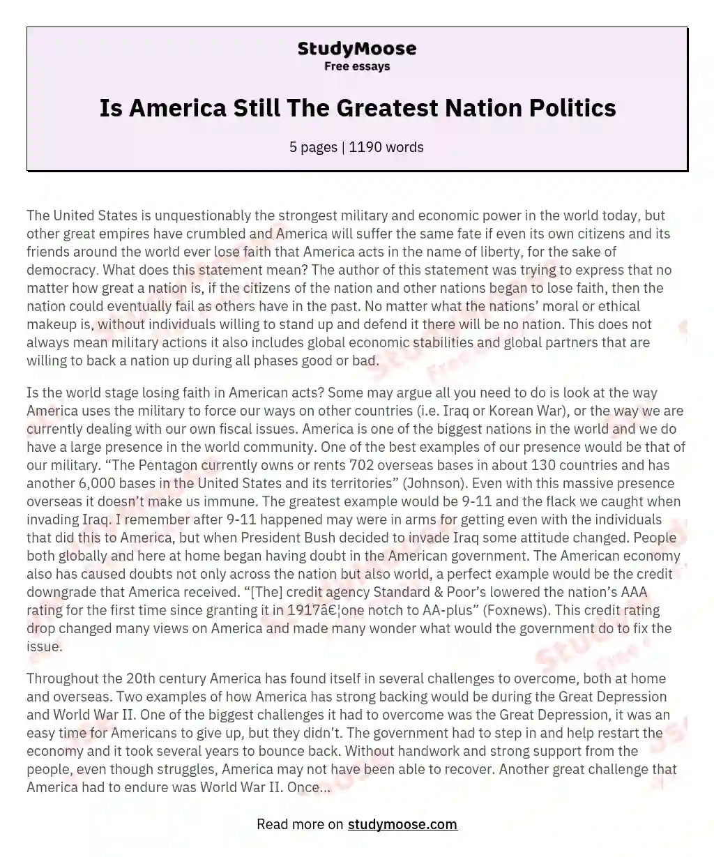 Is America Still The Greatest Nation Politics