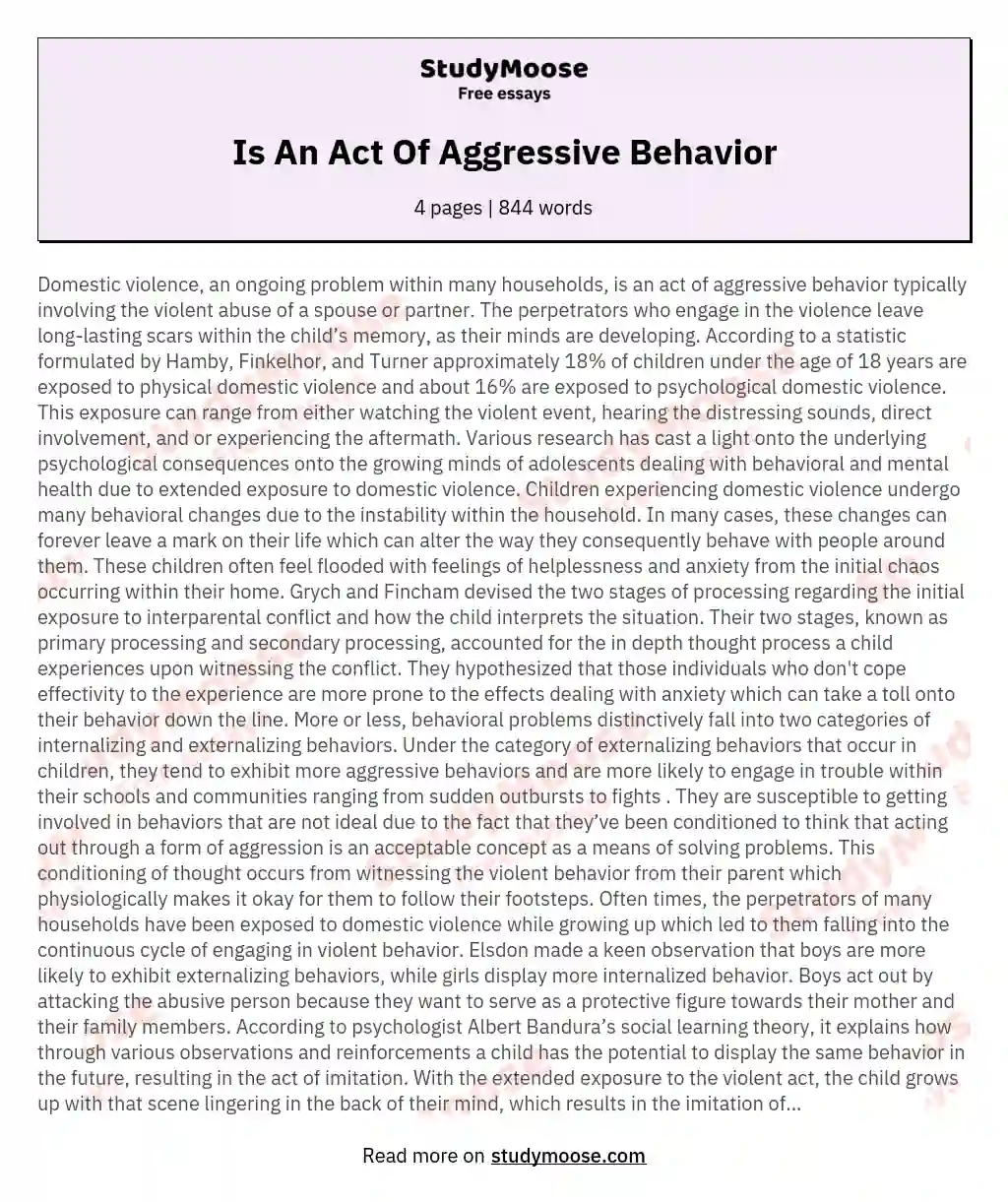 Is An Act Of Aggressive Behavior essay