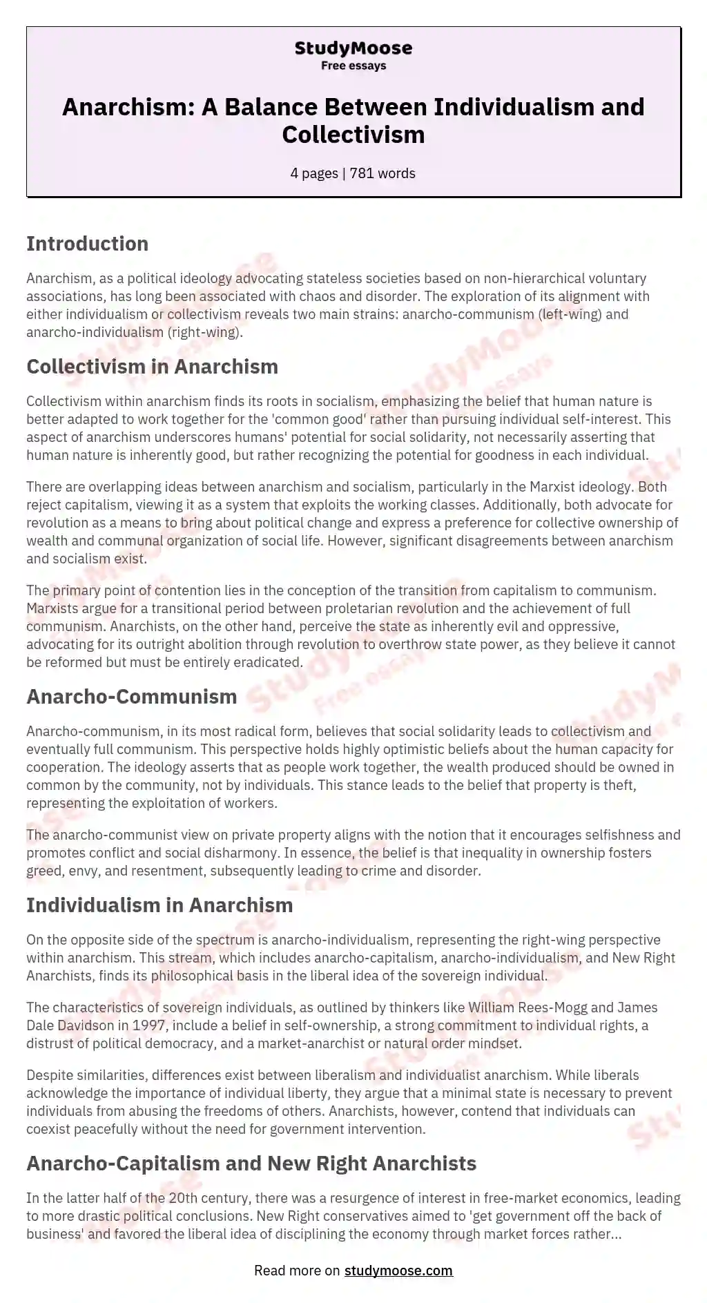 Anarchism: A Balance Between Individualism and Collectivism essay