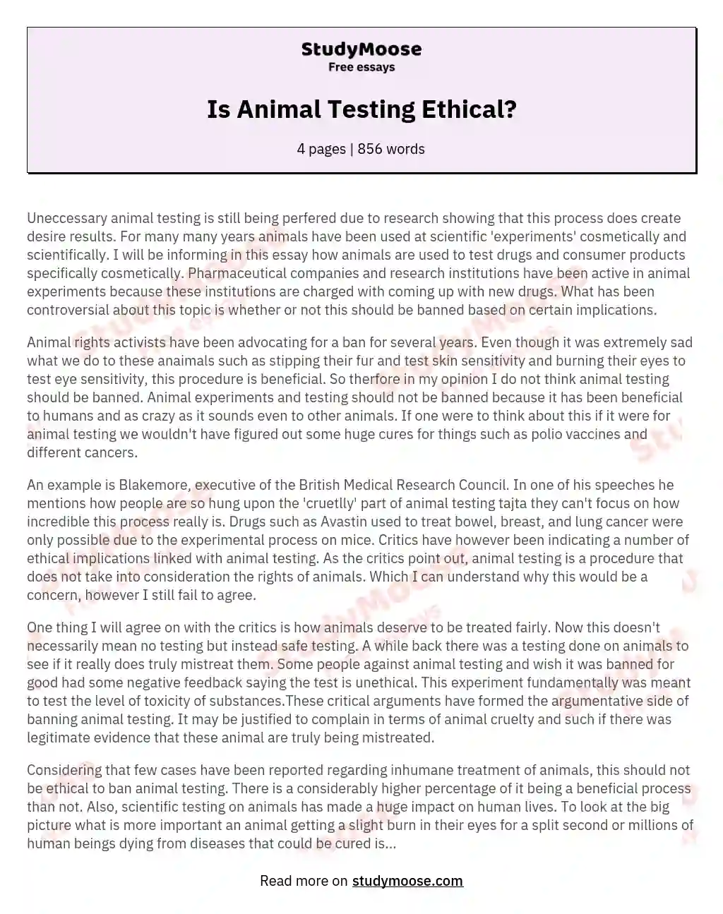 animal experimentation argumentative essay