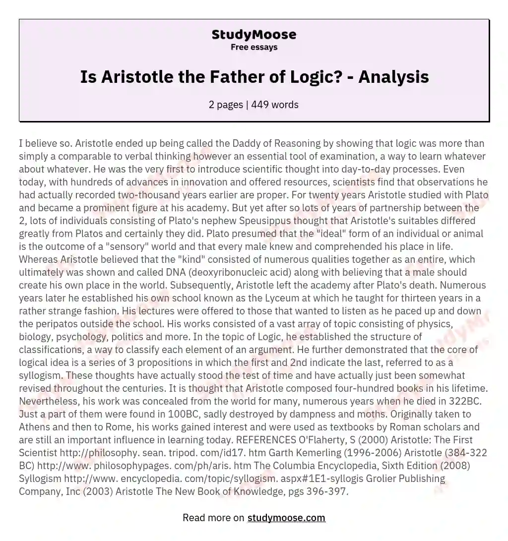 Is Aristotle the Father of Logic? - Analysis essay