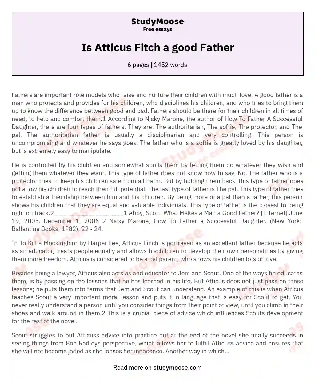 Is Atticus Fitch a good Father essay