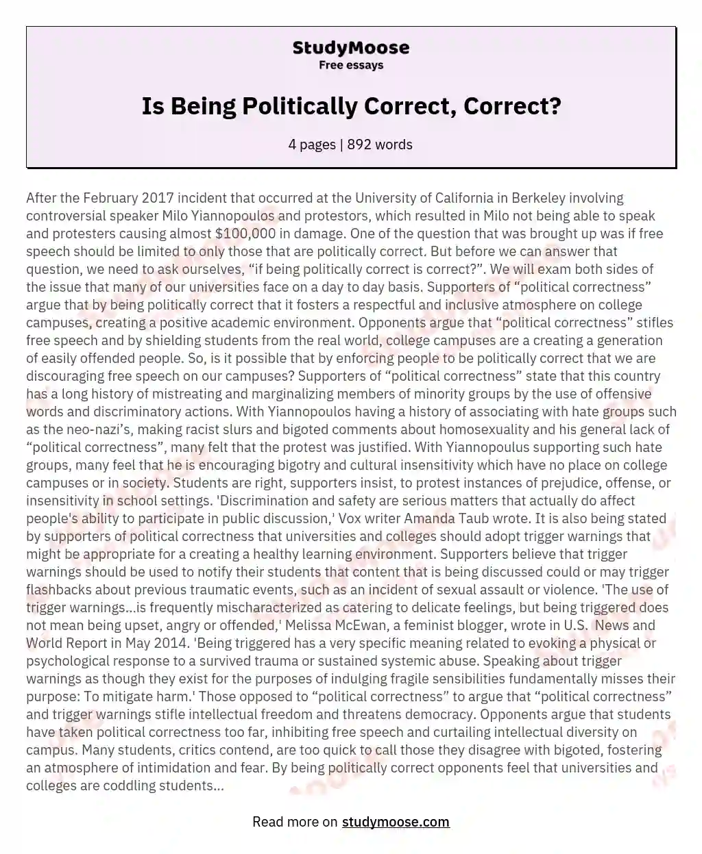 Is Being Politically Correct, Correct? essay
