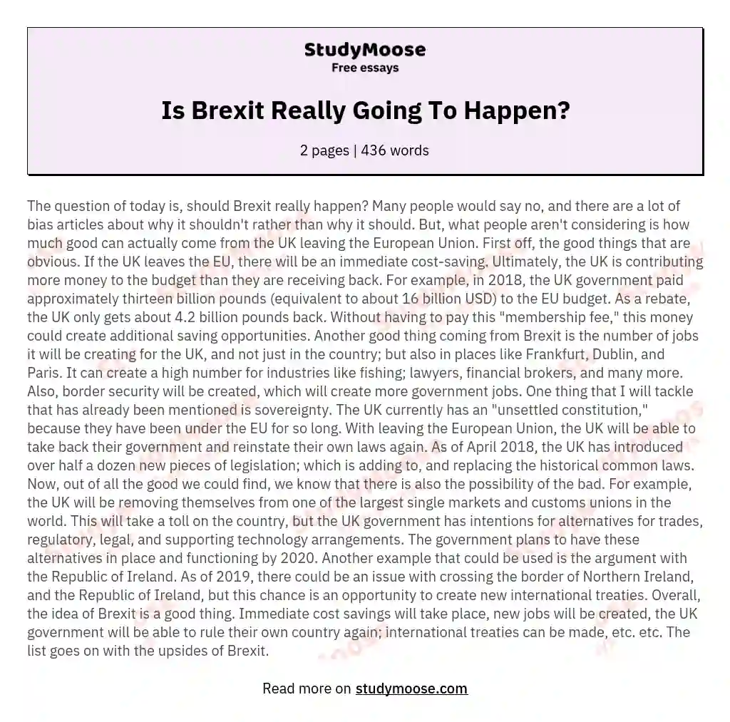Is Brexit Really Going To Happen? essay