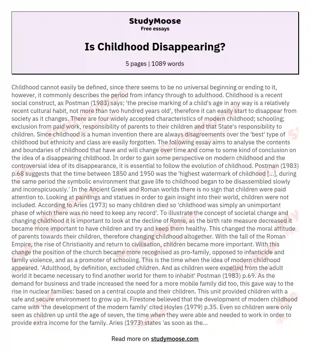 Is Childhood Disappearing? essay