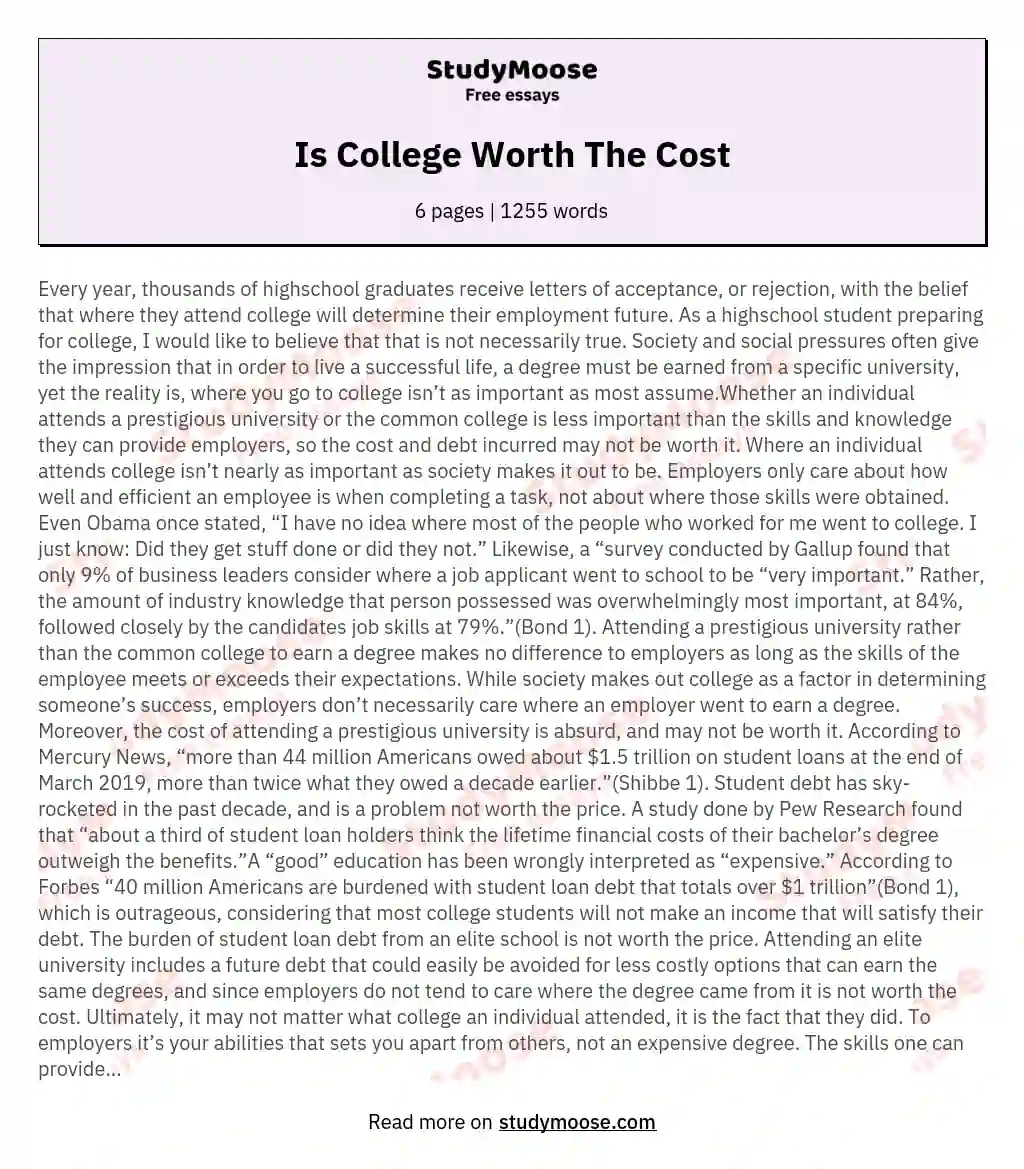 Is College Worth The Cost essay