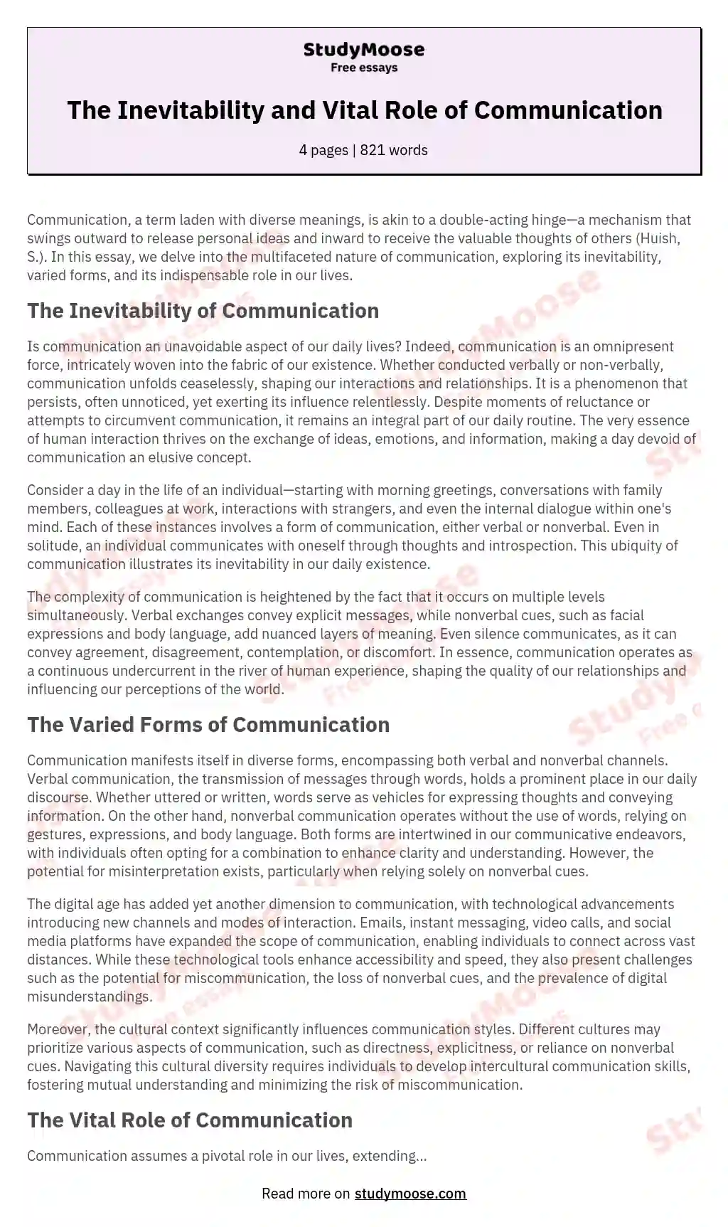 The Inevitability and Vital Role of Communication essay