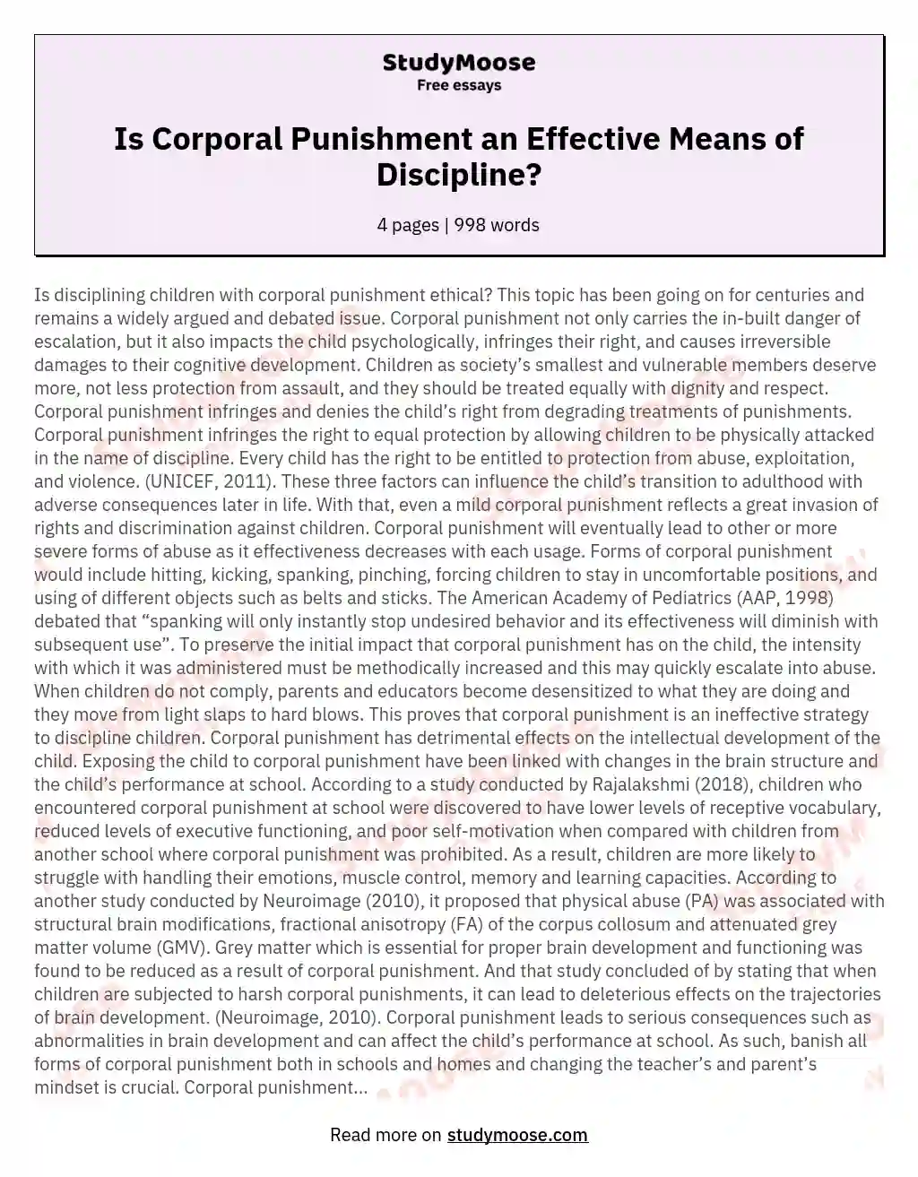 corporal punishment is good or bad essay