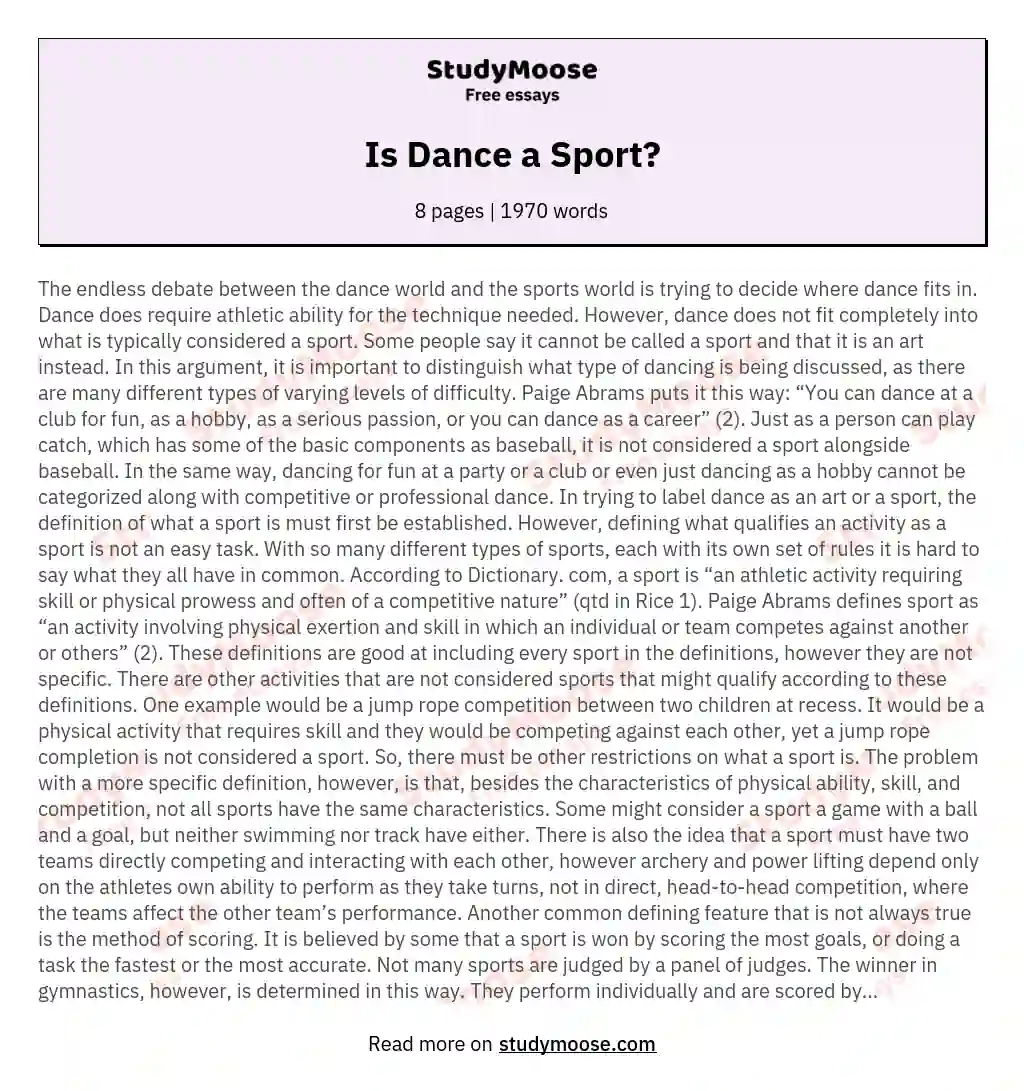 Реферат: Is Dance A Sport Essay Research Paper
