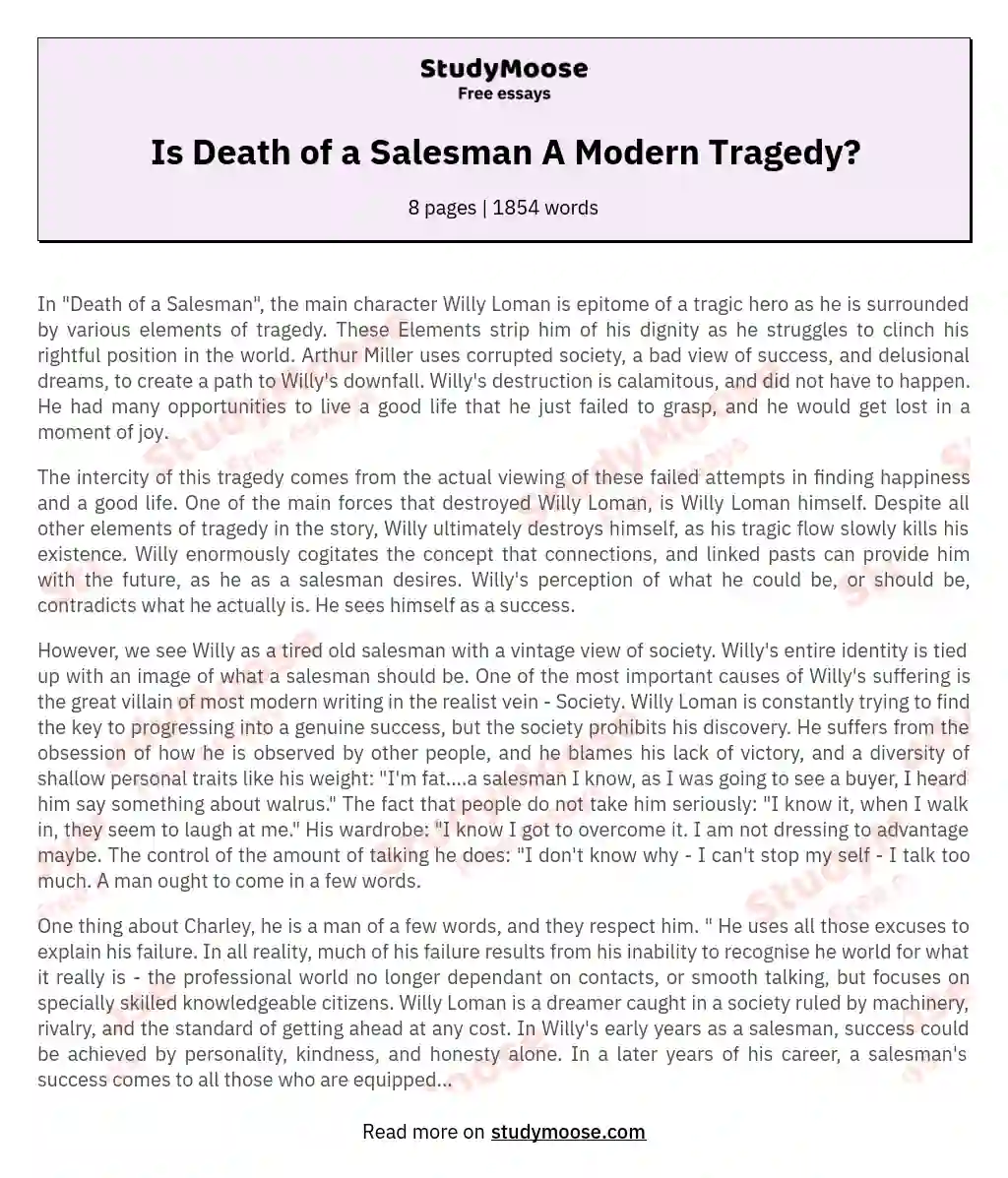 Is Death of a Salesman A Modern Tragedy? essay